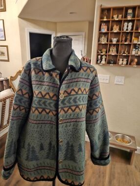 Cold Water Creek Women’s Green Winter Warm Wool Blend Button Up Jacket, Size L